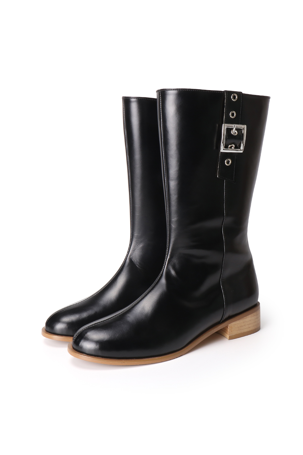 MAY BUCKLE MIDDLE BOOTS [BLACK]